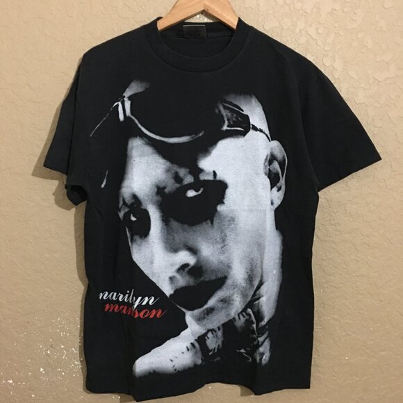 Marilyn Manson Big Face Faded Black T-Shirt Large Modern - Picture 1 of 6
